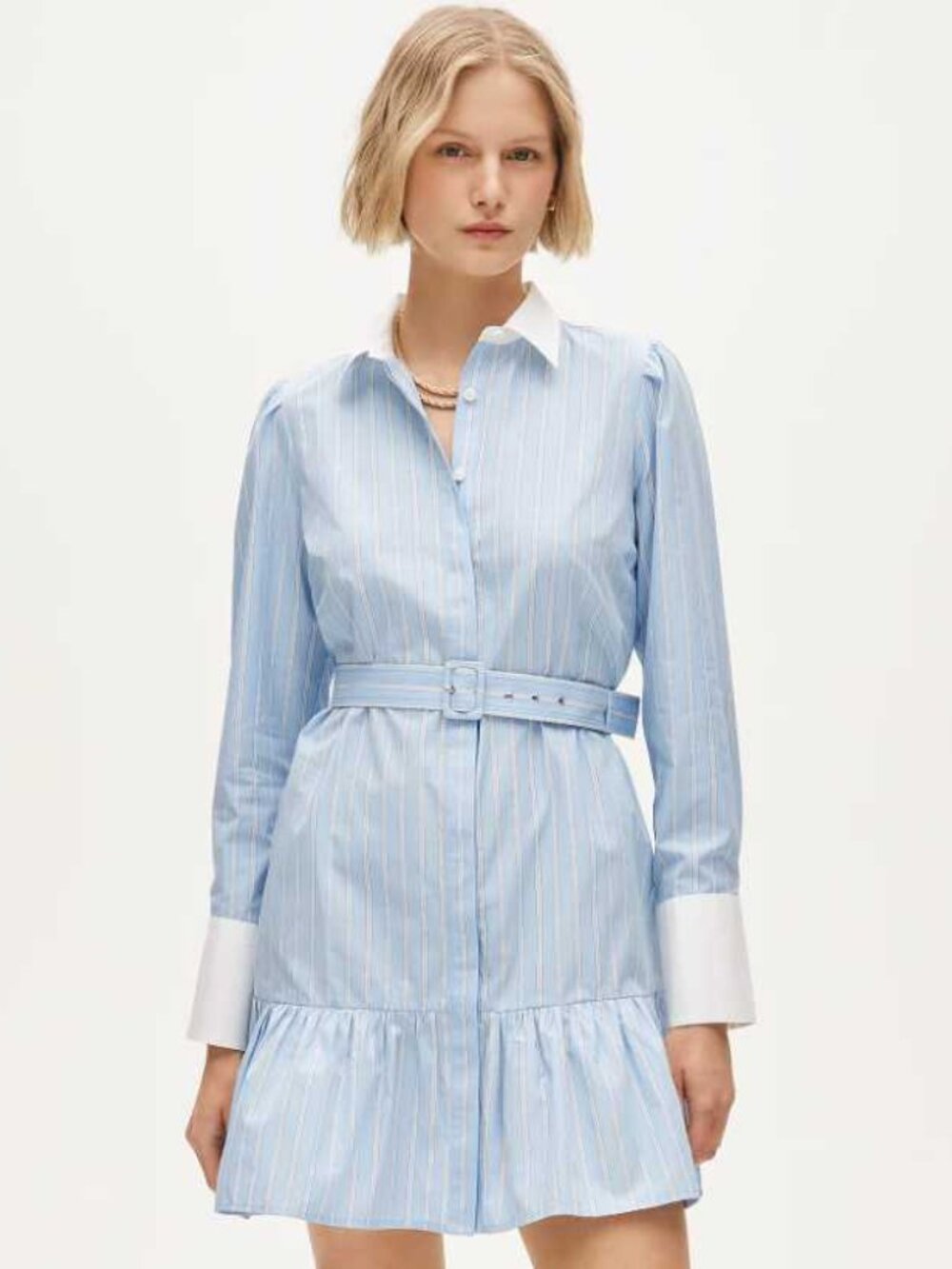 New 2 J.Crew tiered belted shirt dress in striped cotton poplin